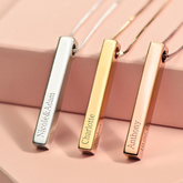 Personalized 3D Vertical Bar Necklace with 4-Side Engraving